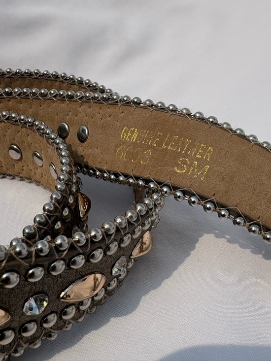 Genuine Leather Rhinestone Western Belt Brown Sz S main image 4